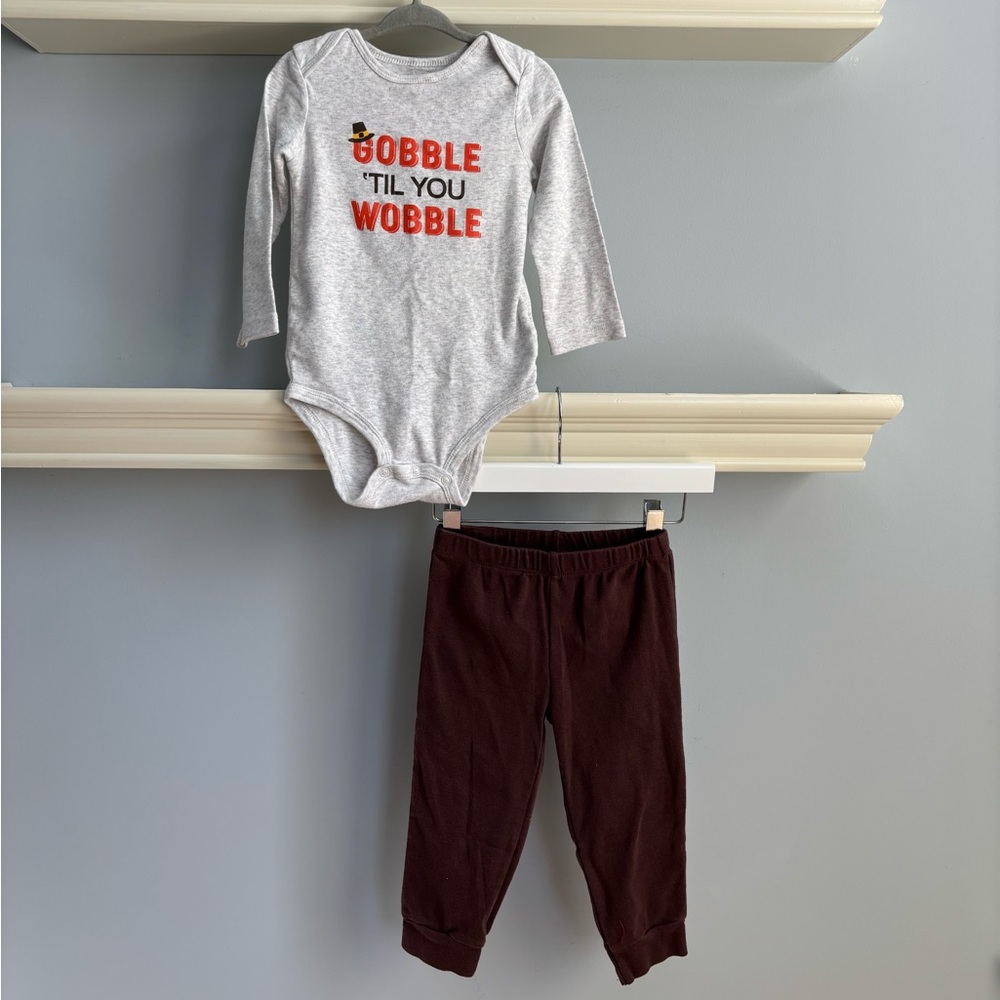 Carter's Gray and Orange Long Sleeve Onesie with coordinated Pants